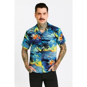 Vintage 80s Hawaiian Shirt M/L Diamond Head Surfers Colorful Casual Party Tiki